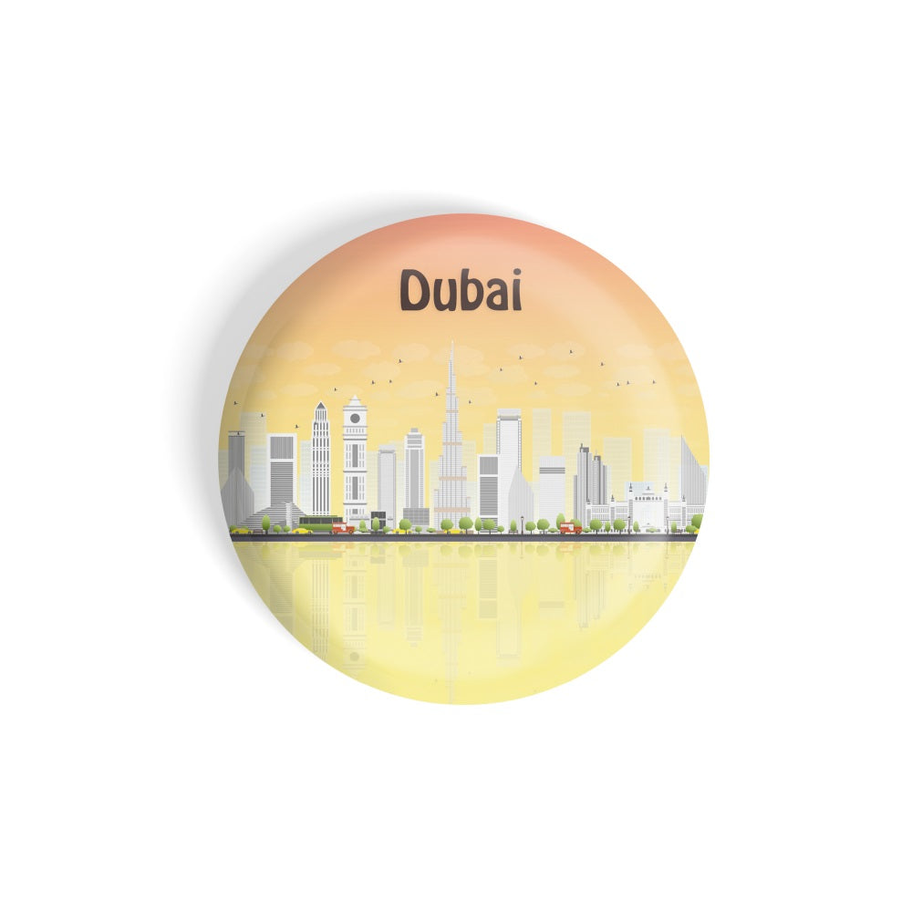 dhcrafts Round Fridge Magnet Multicolour Places Dubai City In The United Arab Emirates Glossy Finish Design Pack of 1 (75 mm)